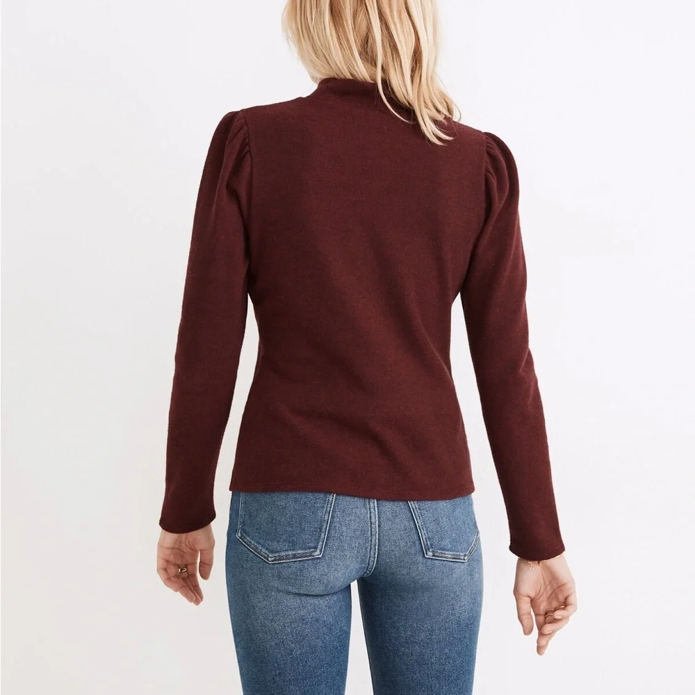 Madewell Plush Mockneck Puff-Sleeve Burgundy Top Size Small - Picture 3 of 9